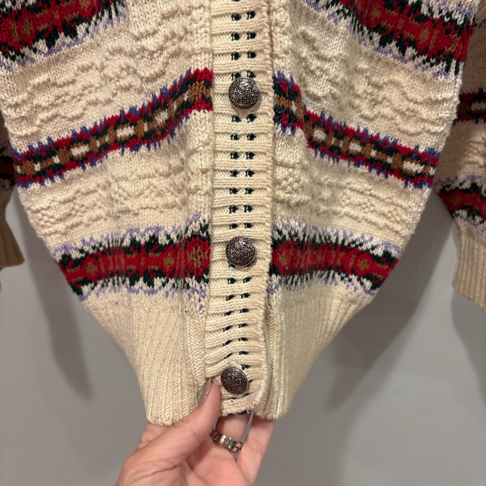 Cozy Striped Cardigan - Cream, Red, Purple bushwacker - Picture 3 of 6
